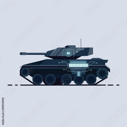 A sleek modern military tank positioned on a flat terrain