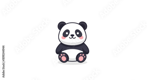 Adorable cartoon panda bear sitting happily on an isolated white background.