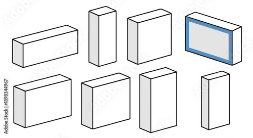 Rectangular prisms set with screen element, isometric outline