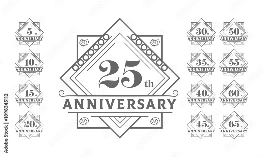 Obraz premium Anniversary Logos 5, 10, 15, 20, 25, 30, 35, 40, 45, 50, 55, 60, 65 Vintage Design Set