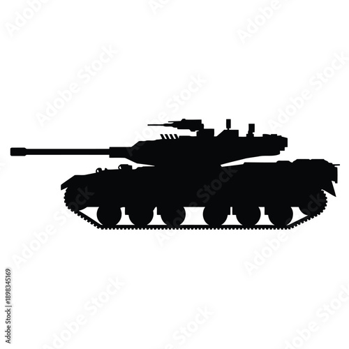 Silhouette of a modern military main battle tank in profile view