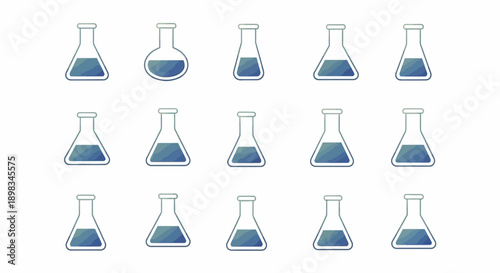 Illustrated laboratory glassware collection for scientific and chemical research purposes and uses