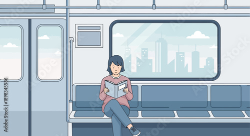 Woman Sitting Alone on Subway Train Bench.