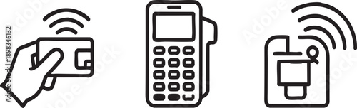 Contactless Payment and NFC Terminal Outline Icon Set