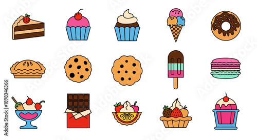 Assortment of Sweet Treats: A Colorful Vector Illustration of Delicious Desserts