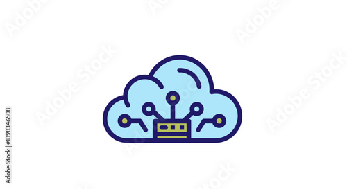 Cloud Computing Design: Data Storage and Networking Icon on a White Background