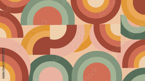 Abstract design featuring layered, half-circle shapes in earthy, muted tones