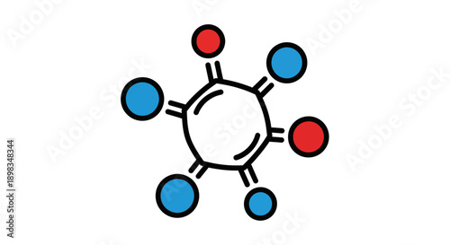 A stylized and colorful depiction of a molecular structure or scientific illustration