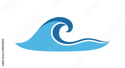 Abstract wave emblem in shades of blue representing the ocean concept and flow graphic