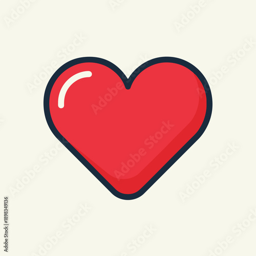 A vibrant red heart icon with a dark outline on a light cream background