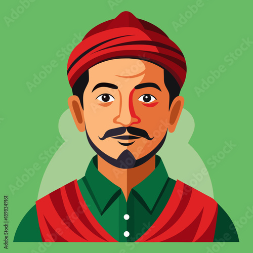 Traditional Bangladeshi Man in Red Turban and Green Shirt