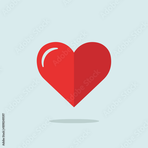 A vibrant red heart illustration with a simple white highlight, floating