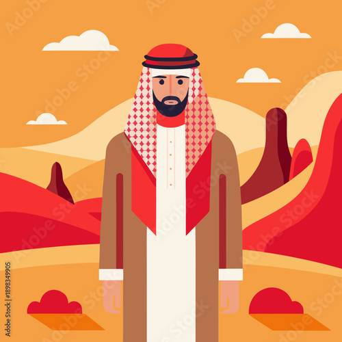 Man in Traditional Arabic Clothing in Desert Landscape