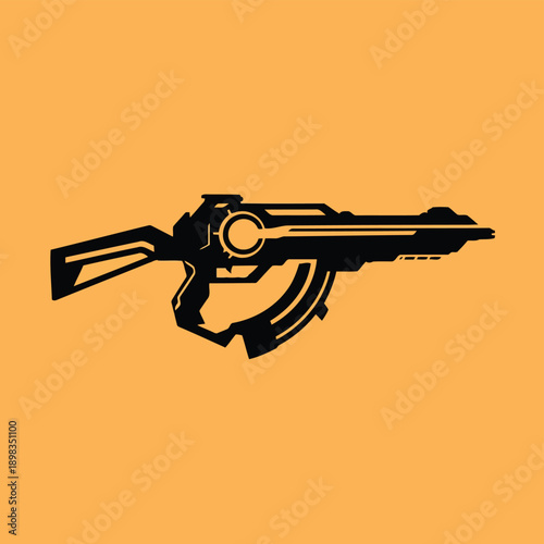 Vintage-style rifle with a futuristic scope and bayonet attachment