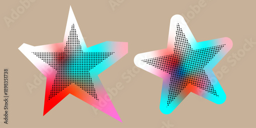 A pair of colorful stars on a neutral beige background with gradient effects.