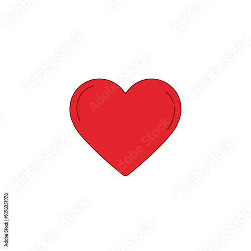 A vibrant red heart symbol with a dark outline on a white background