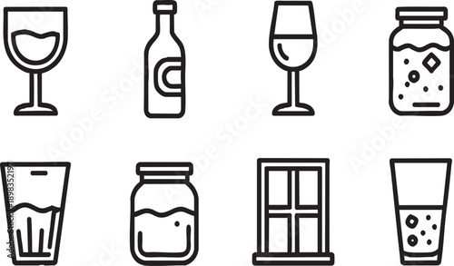 Glassware and Glass Container Line Icon Collection