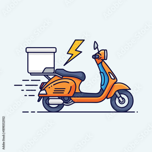 An illustration depicting an orange scooter with a delivery box