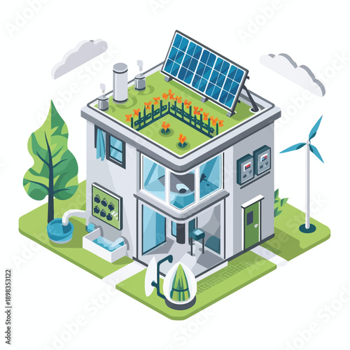 Sustainable smart home with renewable energy sources and eco-friendly features