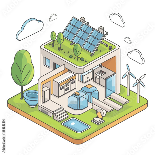 Sustainable home with renewable energy sources and eco-friendly features