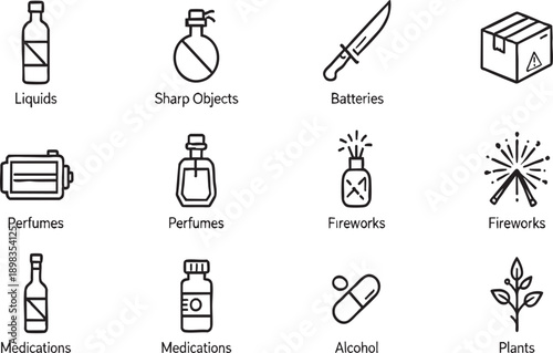 Prohibited and Restricted Shipping Items Icon Set