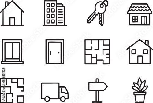 Real Estate and Housing Property Vector Line Icons