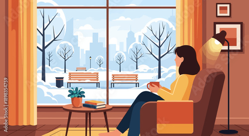 Woman Relaxing in Armchair with Coffee.