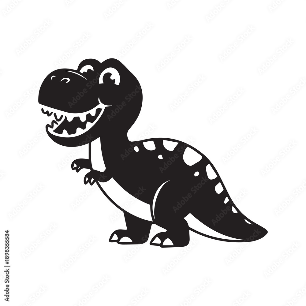 Obraz premium Cute Cartoon Dinosaur Silhouette Vector Icon – Smiling Baby T-Rex Graphic