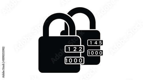 Black padlock and combination locks displayed a striking silhouette