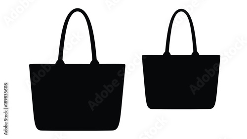 Two black tote bags displayed on a white background silhouette