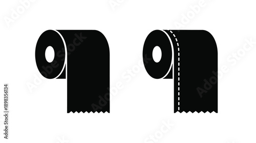 Two rolls of toilet paper depicted in a stark black silhouette