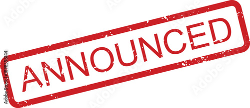 A vibrant red rubber stamp featuring the capitalized word ANNOUNCED against a clean white backdrop