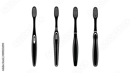 Four black toothbrushes displayed in a minimalist striking silhouette