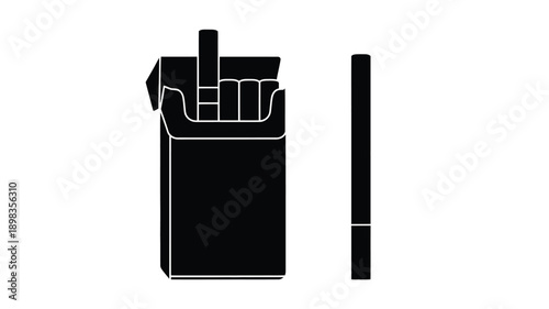 Cigarette pack and stick depiction in stark black silhouette