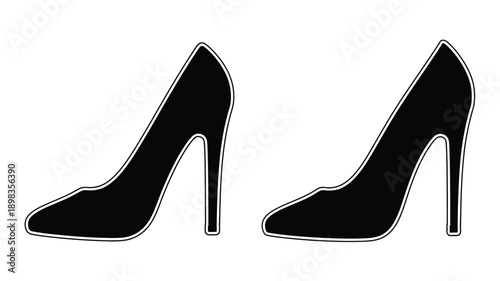 Two black high heels presented in a stark silhouette
