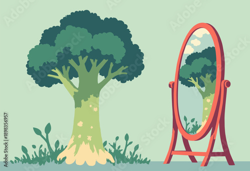 Broccoli floret looking mirror seeing strong tree Self Flat
