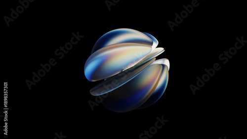 3D Render of Soft Wing-Shaped Petals, Iridescent Deep Blue. 4K