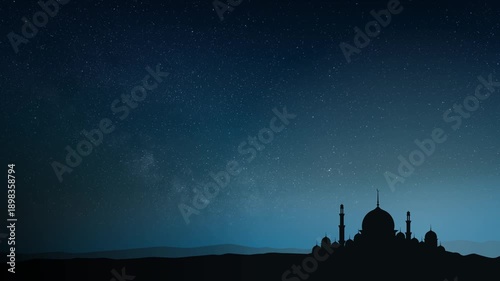 Mosque Silhouette with Seamless Starry Night Sky Animation Background