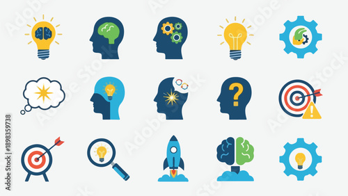 Collection of stylized illustrations depicting ideas, thoughts, and cognitive processes