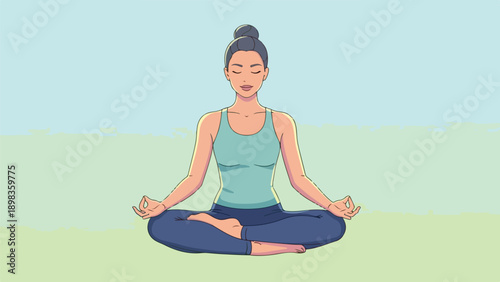 A woman in a seated meditation pose with eyes closed