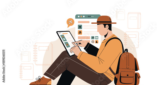 A Traveler Checking Flights And Reservations Online Using a Tablet For a Trip