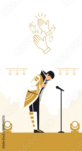 A Person Bows Deeply Before An Applause: A Minimalist Stage Performance Presentation