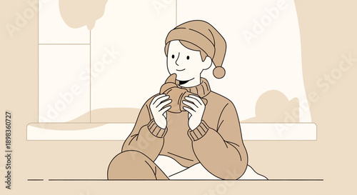 A Person Enjoying Breakfast by a Window on a Cozy Winter Day