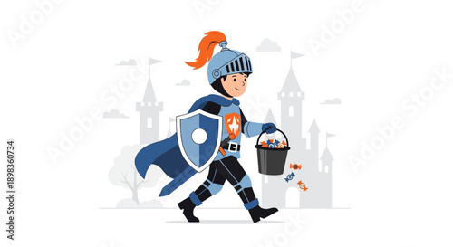 A Young Knight With A Bucket Of Sweets And A Shield