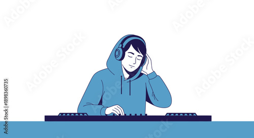A Person Enjoying Music With Headphones And DJ Equipment