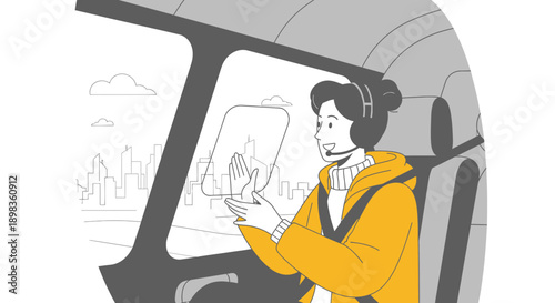 A Person In A Helicopter Gazing At The City View Enjoying The Scenic Sightseeing