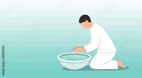 A Person Performing Ritual Cleansing With Water In A Bowl