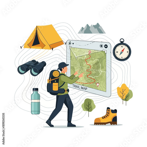 Adventure Trekking Journey Outdoor Exploration Recreational Activity Illustration