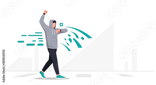 Active Individual Checking Smartwatch During Urban Stroll