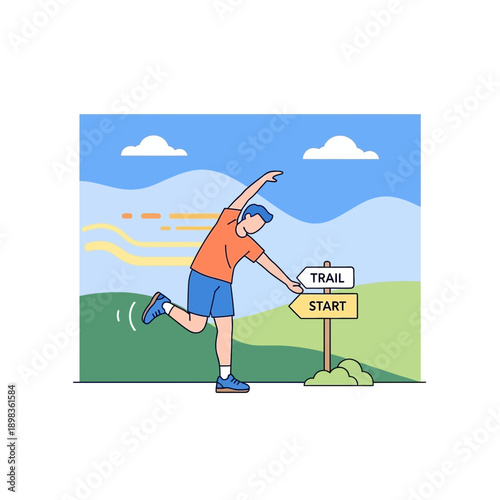 Active Man Making Decision At Outdoor Trailhead Sign